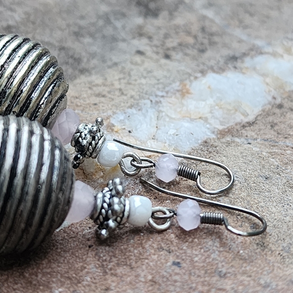 Vintage Silver Ballon Earrings Boho Gypsy Artisan Jewelry Small Crystals - Picture 3 of 7